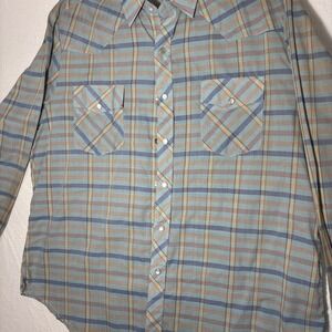 VIP Shirt Mens XL Pearl Snap Blue Plaid Thin Vintage Cowboy Rodeo Western
